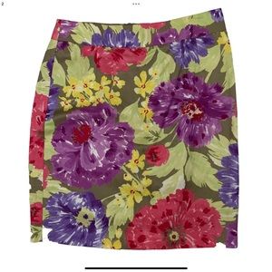 Banana Republic Floral Linen Blend Straight Skirt Lined Back Slit New 8 Petite